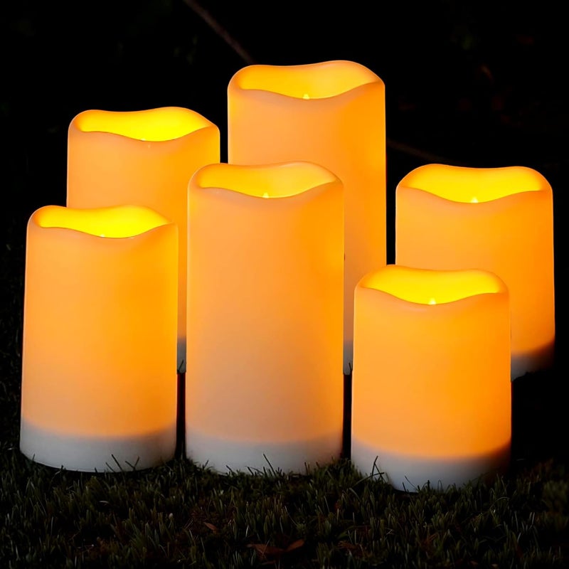 Homemory Solar Powered Candles Outdoor Waterproof, Flickering Glow, Rechargeable Solar Powered Candles for Outside, Lanterns, Sensor Only, Dusk to Dawn, Set of 6 - Image 1